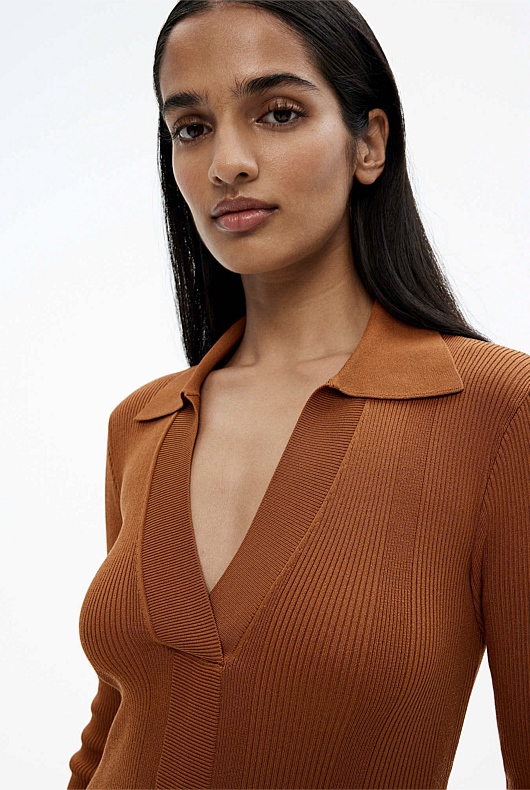 Crepe Henley Knit Dress - Faded Terracotta