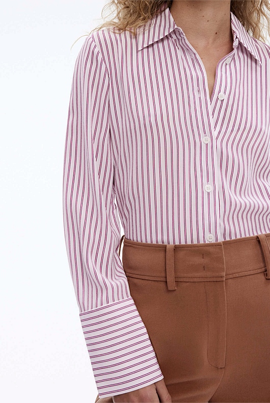 Silk Stripe Shirt - Brick Red