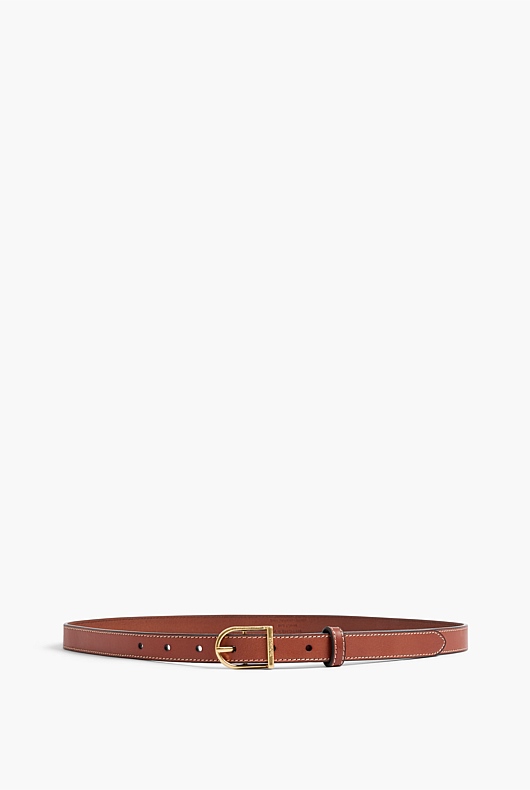 Curved Buckle Slim Belt - Rich Tan