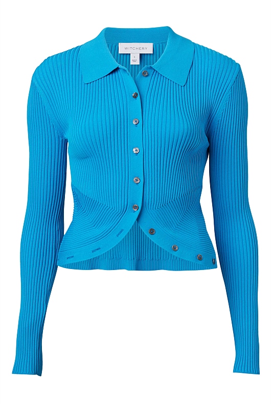 Crepe Button Through Crop - Bright Blue