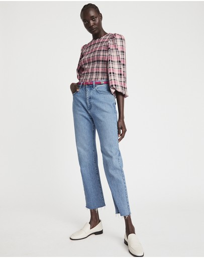 Witchery Check Puff Sleeve Blouse