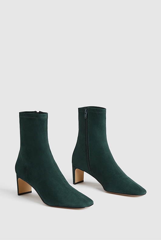 Suede 65mm Heel Bootie - Teal Green