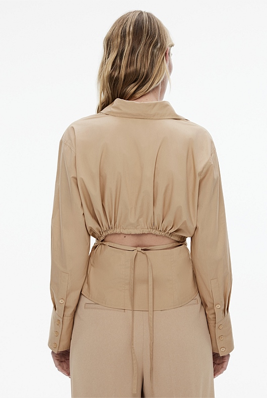 Cotton Cropped Shirt - Washed Sand