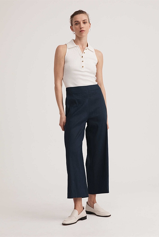 Stretch Linen Blend Pant - Regatta Blue