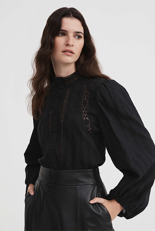 Lace Detail Shirt - Black
