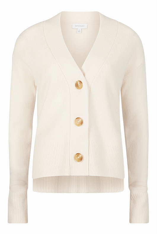 Wool Blend Knit Cardigan - Cream