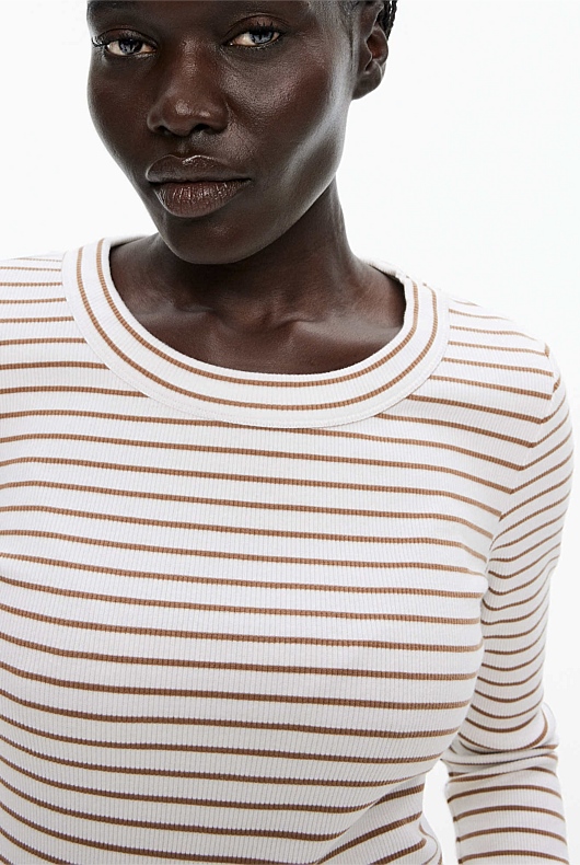 Stripe Long Sleeve Rib Top - Clove