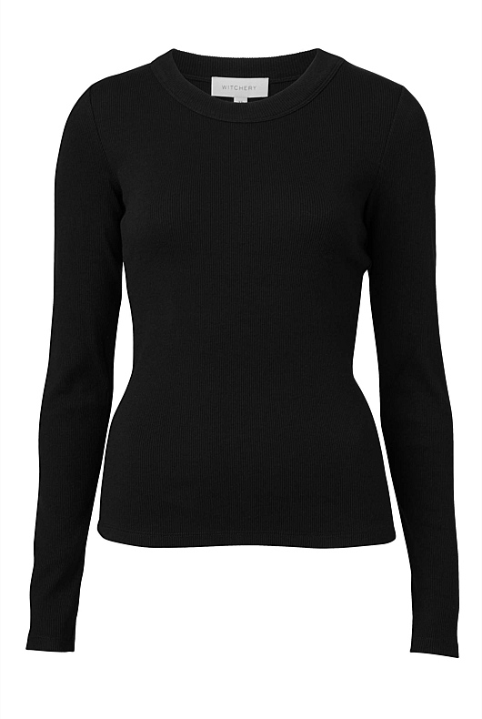 Long Sleeve Rib Top - Black