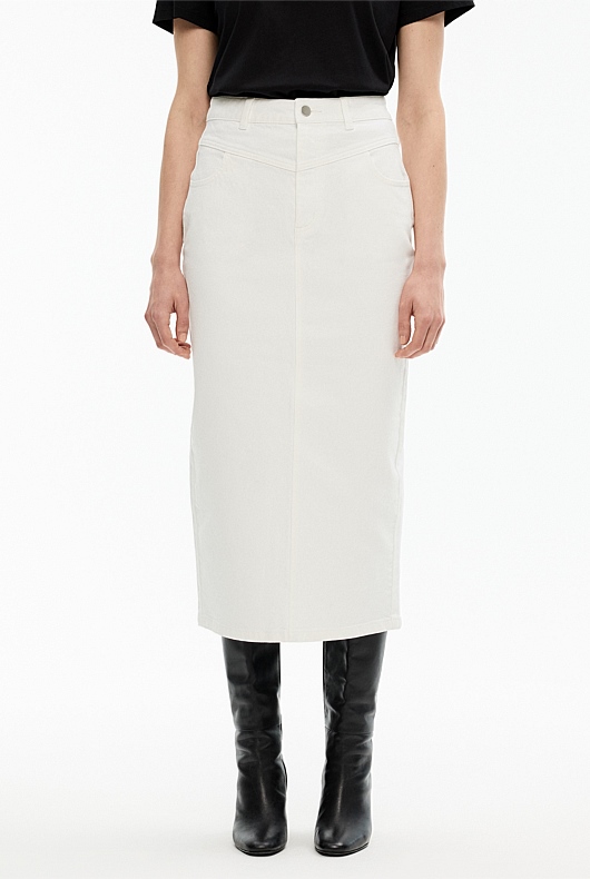 Yoke Front Longline Denim Skirt - Parchment