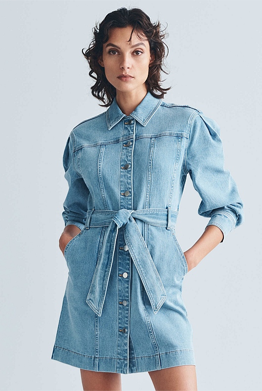 Denim Seam Detail Dress - Vintage Wash Denim