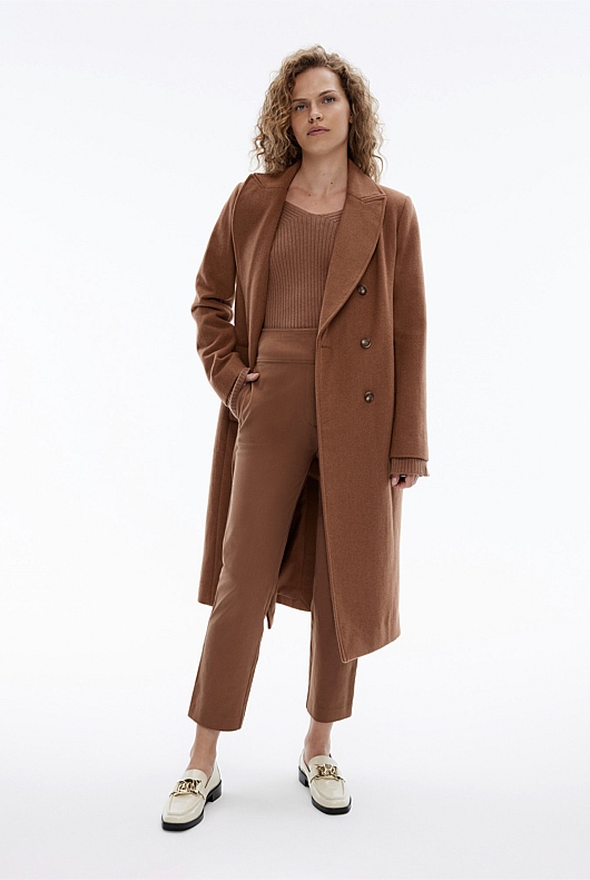 Rib Wide V Neck Knit - Camel