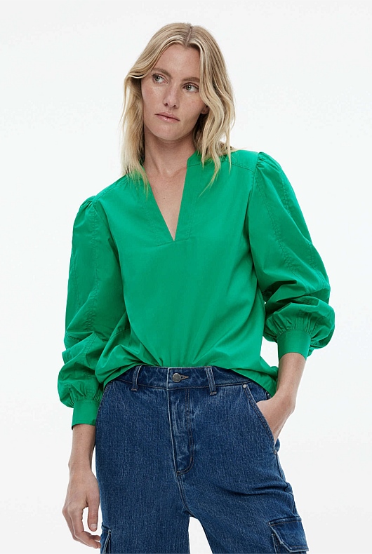 Cotton Seam Detail Blouse - Viridian Green