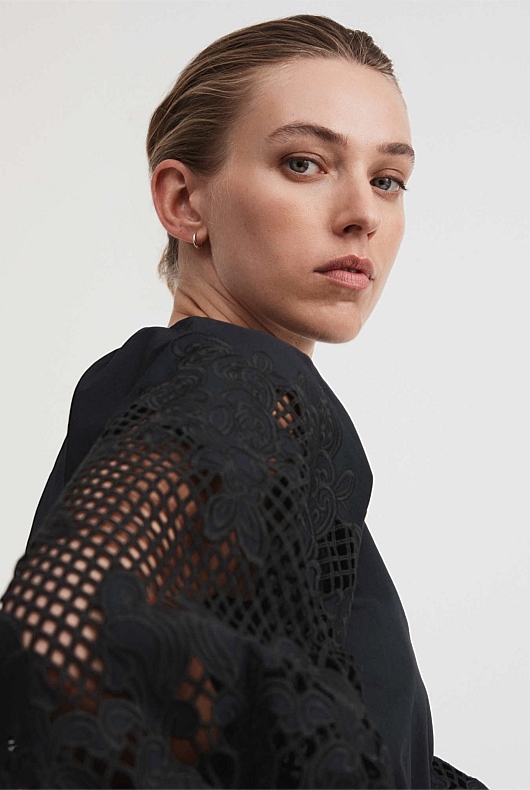 Lace Sleeve Blouse - Black