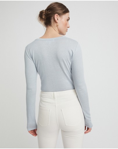 Witchery Linen Crew Neck Long Sleeve Top