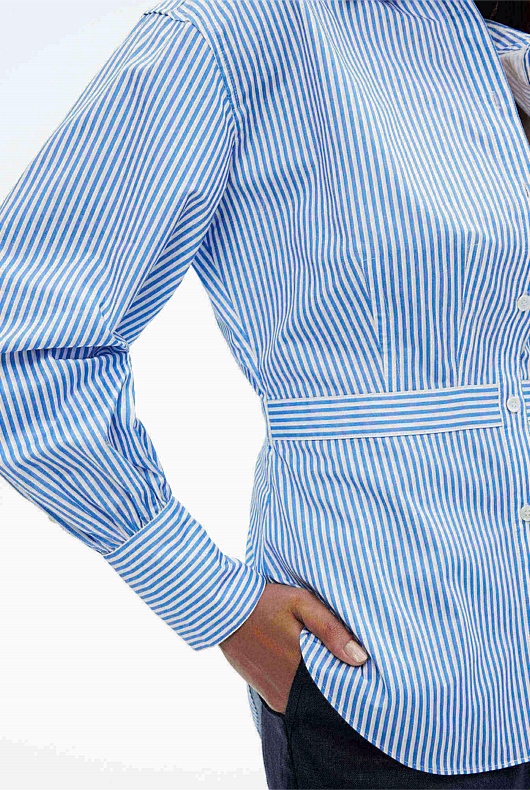 Cotton Stripe Dart Detail Shirt - Blue Daze