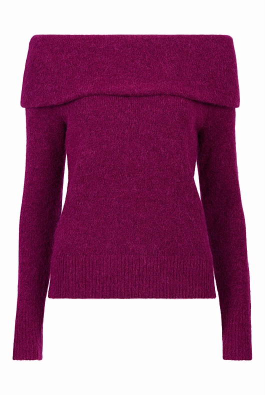 Alpaca Blend Off Shoulder Knit - Deep Magenta