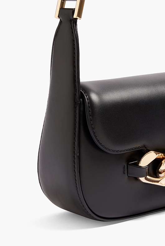 Chain Detail Leather Bag - Black