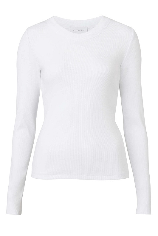 Long Sleeve Rib Top - Pure White