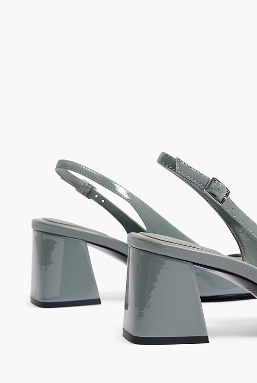 Leather Patent Block Heel - Eucalyptus