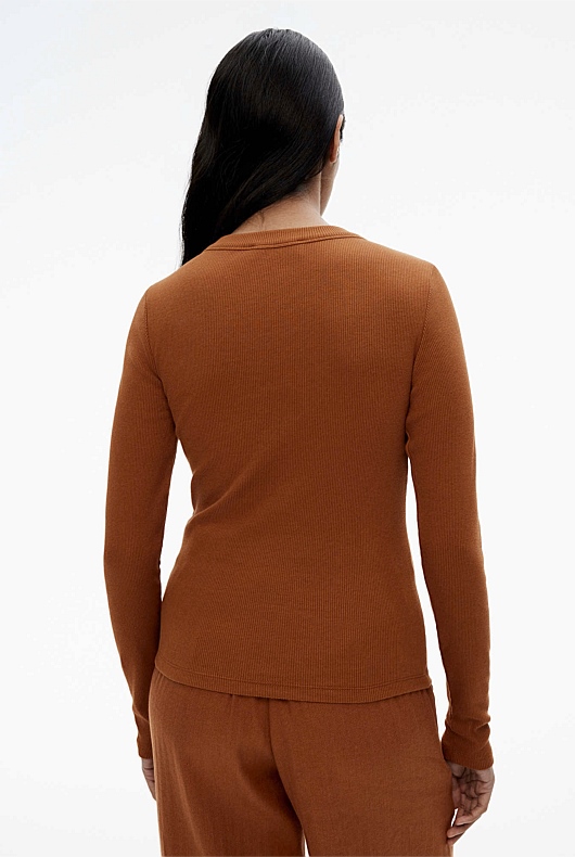 Long Sleeve Rib Top - Faded Terracotta