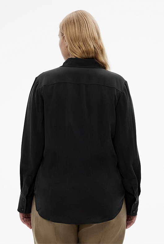 Silk Dart Detail Shirt - Black