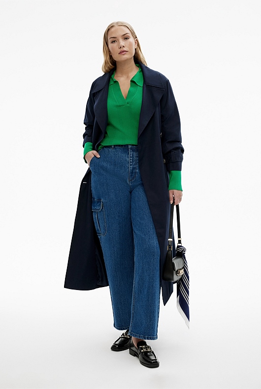 Crepe Rib Henley Knit - Viridian Green