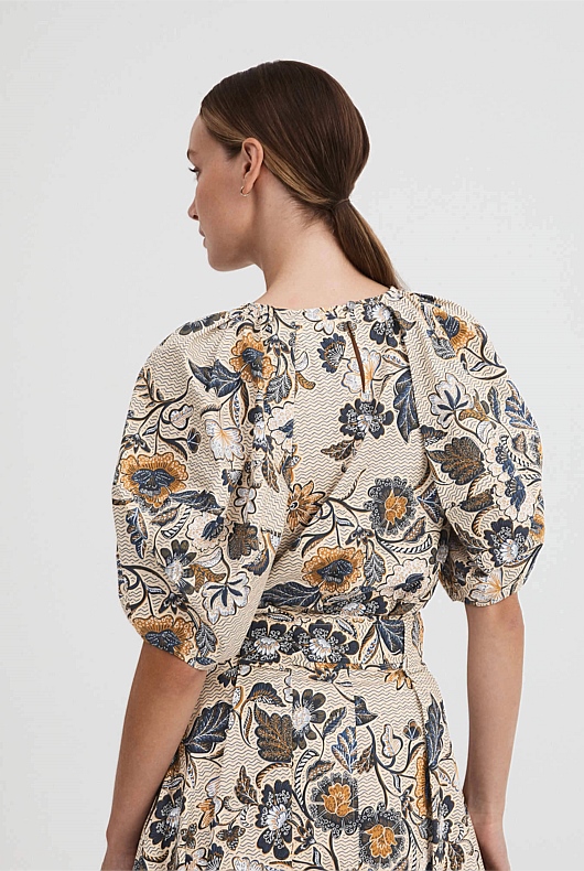 Vine Floral Print Blouse - Barley