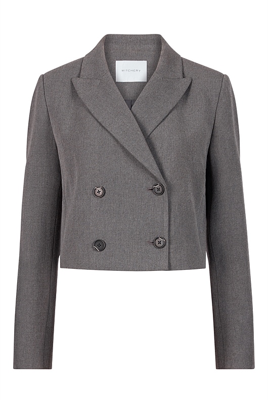 Cropped Double-Breasted Blazer - Cement