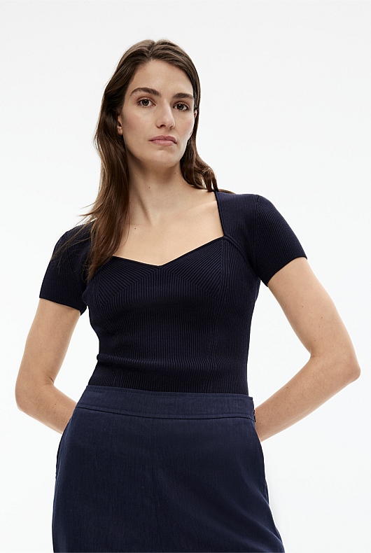 Sweetheart Neck Knit - Blue Night