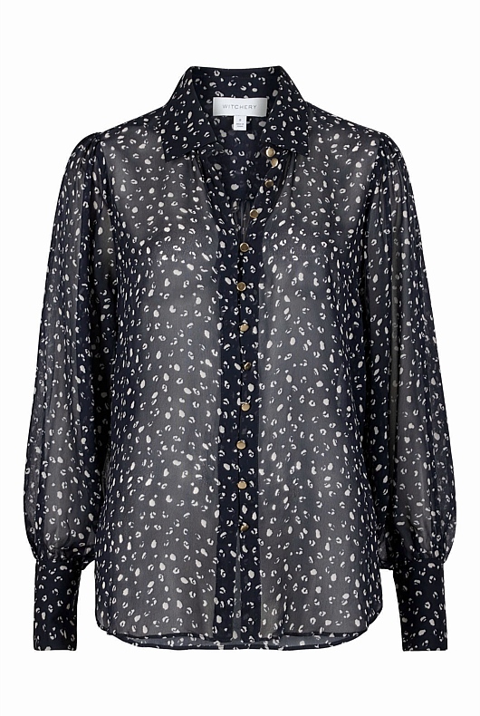 Abstract Animal Print Blouse - Slate Navy