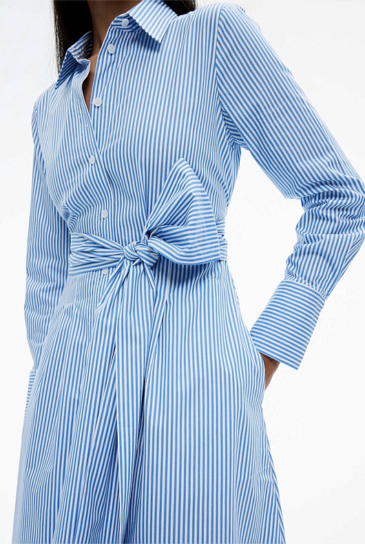 Stripe Sateen Shirt Dress - Blue Daze