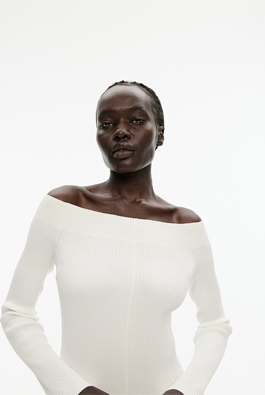 Off Shoulder Knit Dress - Chalk