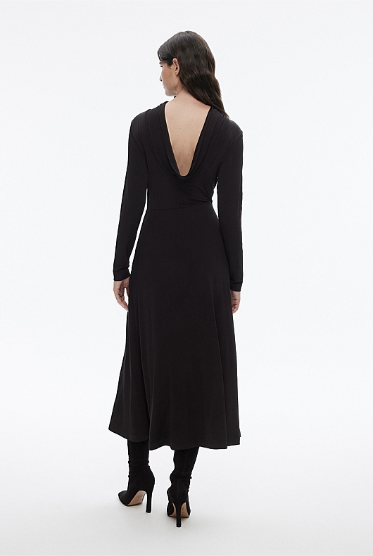 Jersey Cowl Back Dress - Black