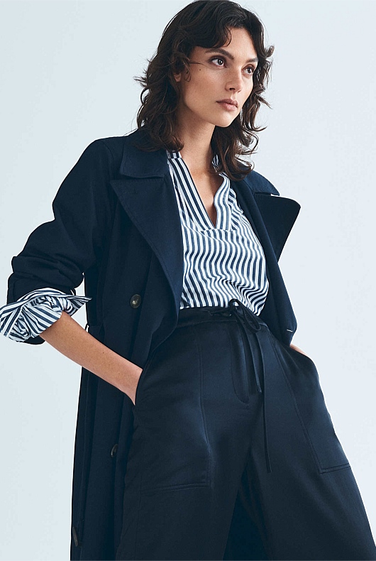 Cotton Stripe Seam Detail Blouse - Flint Blue