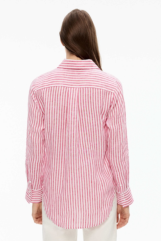 French Linen Stripe Shirt - Candy Pink
