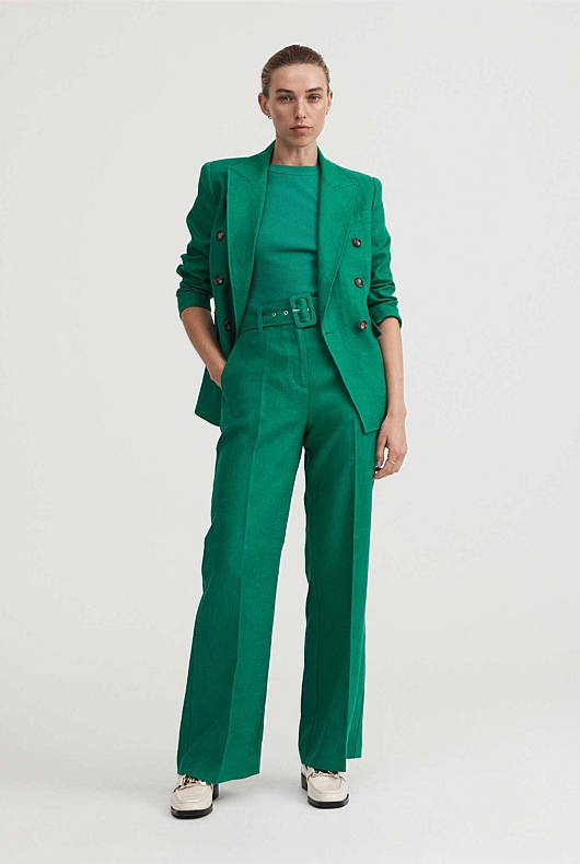 Linen Belted Trouser - Aqua Green