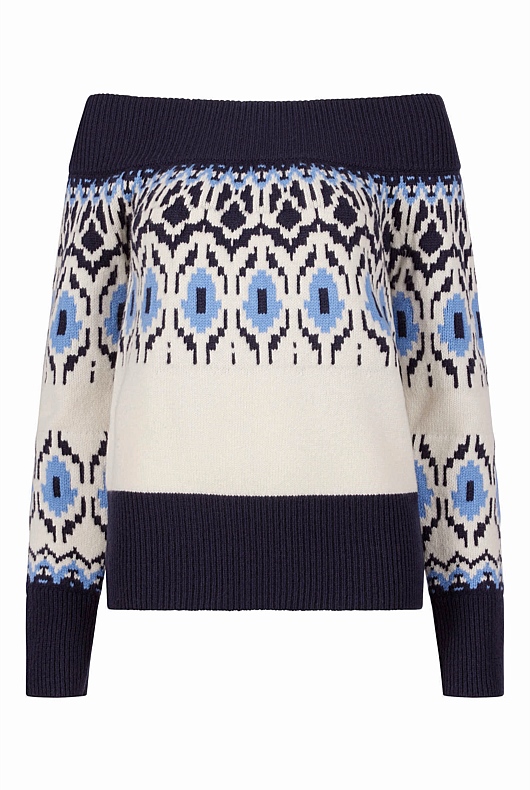 Off Shoulder Fair Isle Knit - Cream