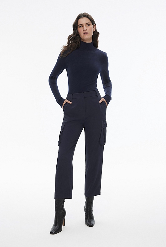 Wool Blend High Neck Knit - Regatta Blue