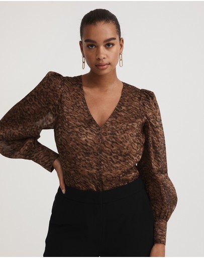 Witchery Silk Ln Kitty Print Blouse