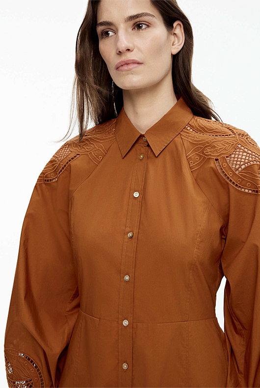 Cotton Broderie Dress - Faded Terracotta