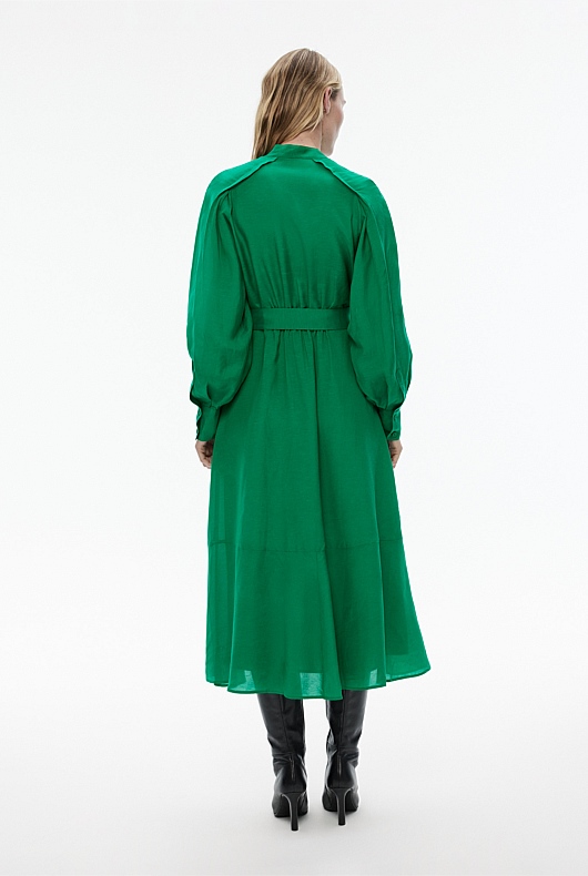 High Neck Pintuck Midi Dress - Viridian Green