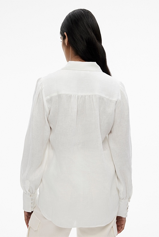 French Linen Volume Sleeve Shirt - Chalk