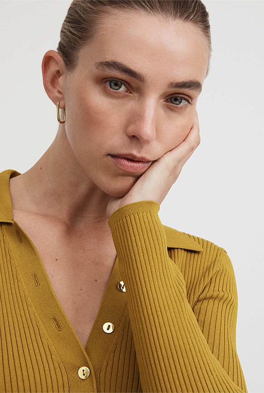 Crepe Collar Henley - Chartreuse