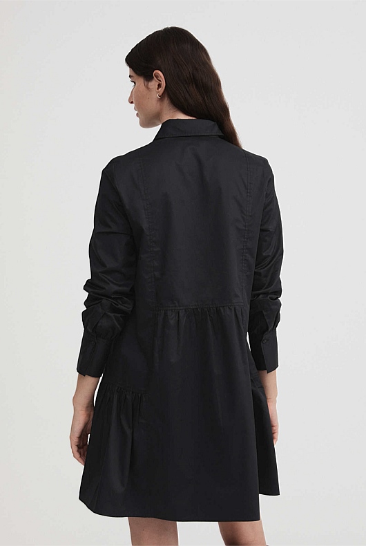 Cotton Mini Shirt Dress - Black