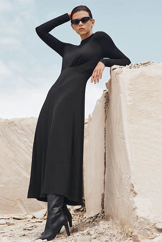 Jersey Cowl Back Dress - Black