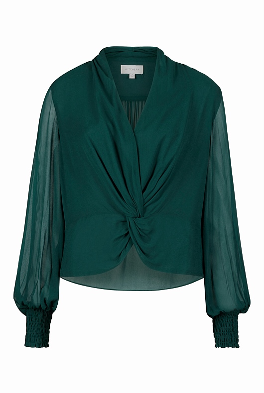 Twist Front Blouse - Petrol Green