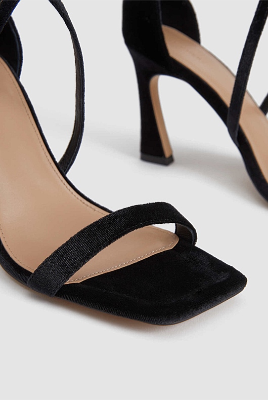 Velvet Open Toe 90mm Heel - Black