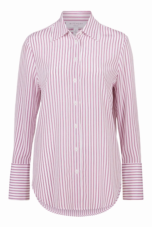 Silk Stripe Shirt - Brick Red