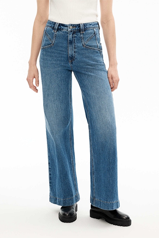 Wide Leg Angled Pocket Jean - Indigo