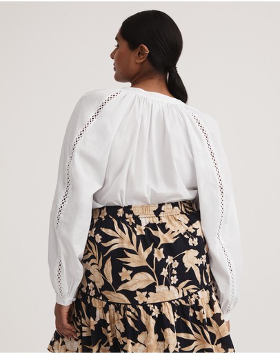 Witchery Cotton Self Stripe Trim Blouse